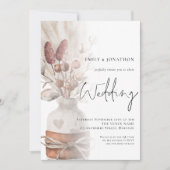 ボーホー パンパス グラス オーバーレイ QR コード ウェディング 招待状 (正面)