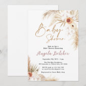 ボーホー パンパス グラス ガール ベビー シャワー 招待状 (正面/裏面)