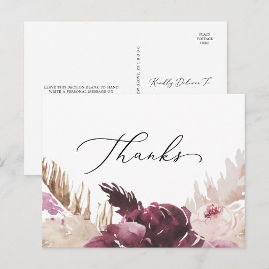 ボーホー パンパス グラス サンクス ポストカード (正面/裏面)