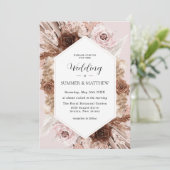 ボーホー パンパス グラス ダスティ ピンク ブラウン フローラル ウェディング 招待状 (スタンド正面)