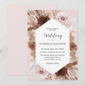 ボーホー パンパス グラス ダスティ ピンク ブラウン フローラル ウェディング 招待状 (正面/裏面)