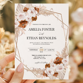 ボーホー パンパス グラス テラコッタ オレンジ フラワー ウェディング 招待状