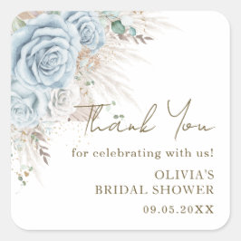 ボーホー パンパス グラス パステル ブルー フラワーブライダルシャワー スクエアシール