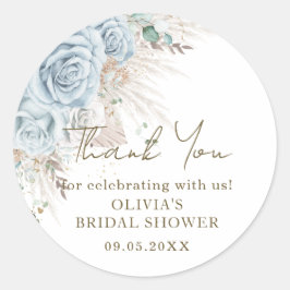 ボーホー パンパス グラス パステル ブルー フラワー ブライダル シャワー ラウンドシール