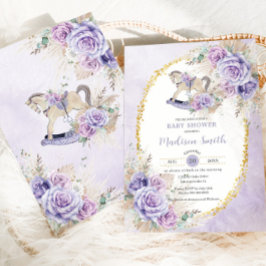 ボーホー パンパス グラス パープル フローラル ロッキング ホース ベイビー 招待状