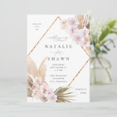 ボーホー パンパス グラス ビーチ フラワーズ ウェディング 2 ゴールド 招待状 (スタンド正面)