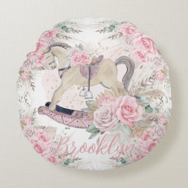 ボーホー パンパス グラス ピンク フラワー ロッキング ホース ラウンドクッション