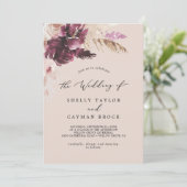 ボーホー パンパス グラス | ピーチ モノグラム バック ウェディング 招待状 (スタンド正面)