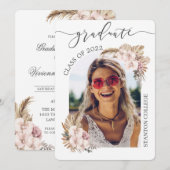 ボーホー パンパス グラス フローラル アーチ 絵 卒業式 招待状 (正面/裏面)