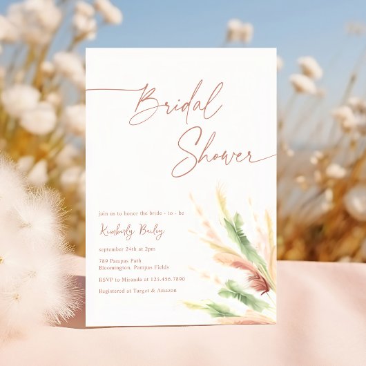 ボーホー パンパス グラス ミニマル ブライダル シャワー 招待状
