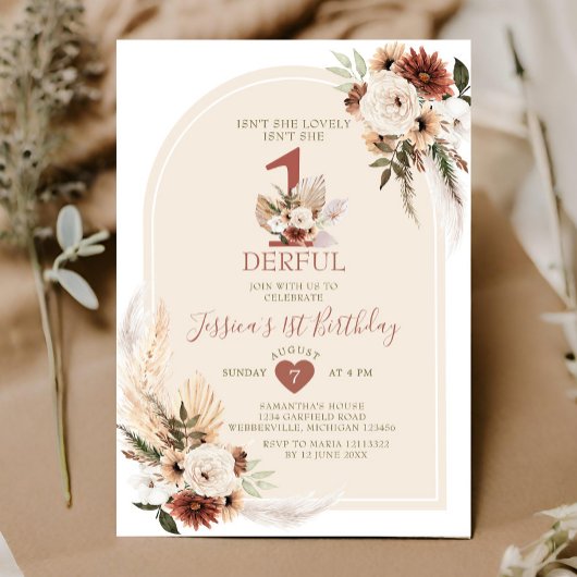 ボーホー パンパス グラス 彼女はワンダフルな誕生日 招待状