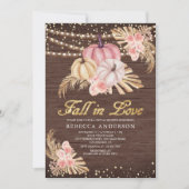 ボーホー パンパス ダスティ ピンク パンプキン ウッド ブライダル シャワー 招待状 (正面)