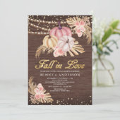 ボーホー パンパス ダスティ ピンク パンプキン ウッド ブライダル シャワー 招待状 (スタンド正面)