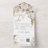 ボーホー パンパス & ピンク ローズ ホワイト QR コード オールインワン招待状 (内側)