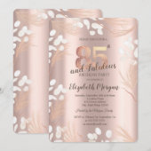 ボーホー パンパス フラワー ローズゴールド 85歳の誕生日 招待状 (正面/裏面)