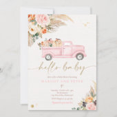 ボーホー パンプキン ピックアップ トラック ピンク ガール ベイビー シャワー 招待状 (正面)