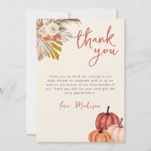 ボーホー パンプキン 秋の恋 赤ちゃんへの感謝カード 招待状 (正面)