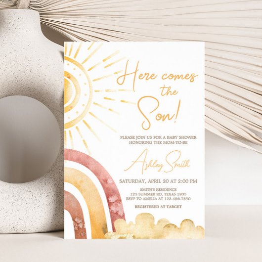 ボーホー ヒアカムズザサン ベイビーシャワー 招待状