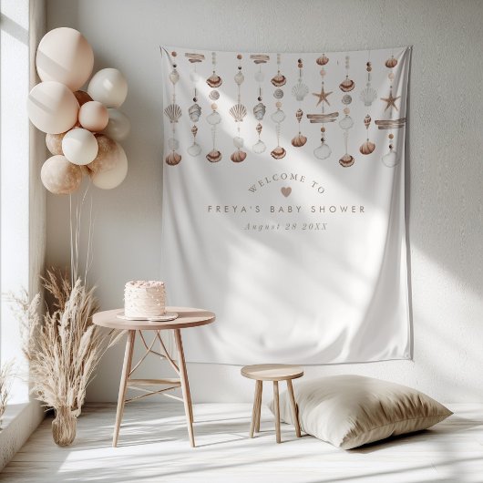 ボーホー ビーチ シェル ウェルカム サイン タペストリー