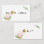 ボーホー ピンクとゴールドの羽根 プレイスカード (正面/裏面)