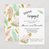 ボーホー ピンクとゴールドの羽根 結婚式招待状 (正面/裏面)