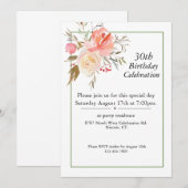 ボーホー ピンクのバラ, オーダーメイドの30歳の誕生日 招待状 (正面/裏面)