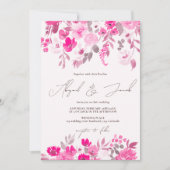 ボーホー ピンクのラスティックな手描きの花の結婚式 招待状 (正面)