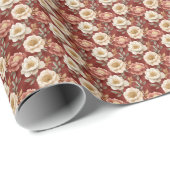 ボーホー ピンク & アイボリー フラワーがかったマルーンのモットル ラッピングペーパー (ロールコーナー)