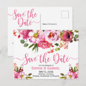 ボーホー ピンク ウォーターカラー フラワー タイポグラフィー ウェディング 案内ポストカード (正面/裏面)