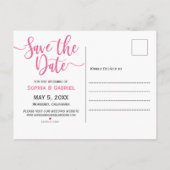 ボーホー ピンク ウォーターカラー フラワー タイポグラフィー ウェディング 案内ポストカード (裏面)