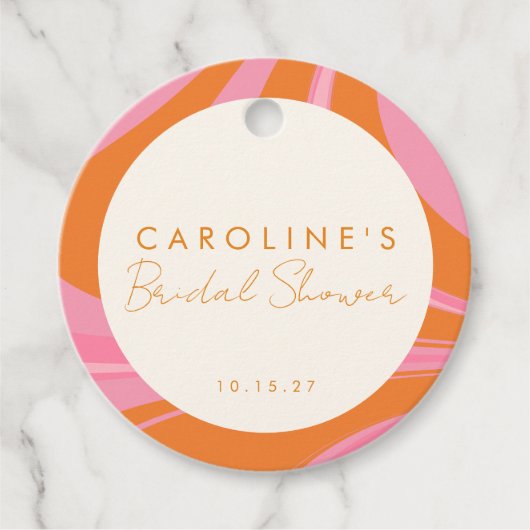 ボーホー ピンク オレンジ アブストラクト カスタム ブライダル シャワー フェイバータグ (正面)