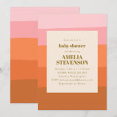 ボーホー ピンク オレンジ アブストラクト ストライプ ベビーシャワー 招待状 (正面/裏面)