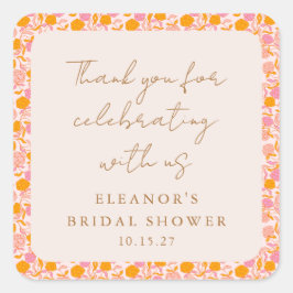 ボーホー ピンク オレンジ 花柄 ブライダルシャワー 感謝 スクエアシール