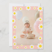 ボーホー ピンク キュート デイジー フラワーズ 1歳 誕生日 フォト 招待状 (裏面)