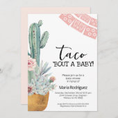 ボーホー ピンク サボテン タコ バウト ア ベイビー シャワー 招待状 (正面/裏面)