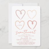 ボーホー ピンク ハーツ スイートハート ドライブバイ ベイビー シャワー 招待状 (正面)