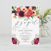ボーホー ピンク パープル フローラル 女の子の赤ちゃん歓迎会 招待状 (スタンド正面)