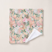 ボーホー ピンク ピーチ ホワイト フローラル ユーカリ おしゃれ バスタオルセット (ウォッシュタオル)