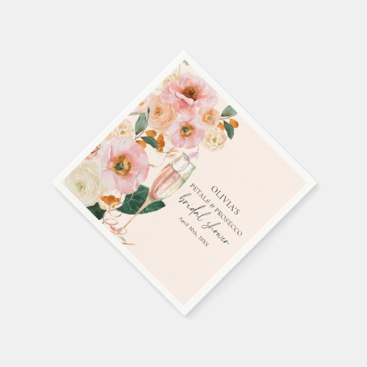 ボーホー ピンク フラワーパーツ & プロセッコ ブライダルシャワー スタンダードカクテルナプキン (角)