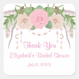 ボーホー ピンク フラワー ブライダル シャワー スクエアシール