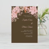 ボーホー ピンク フローラル ウィンター モカ ブラウン ウェディング 招待状 (スタンド正面)