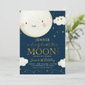 ボーホー ピンク フローラル オーバー ザ ムーン ベビー シャワー インビテ 招待状 (スタンド正面)