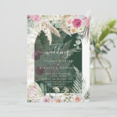 ボーホー ピンク フローラル パンパス グラス ウェディング 招待状 (スタンド正面)