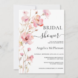 ボーホー ピンク ブラッシュ ウォーターカラー フラワーズ ブライダル シャワー 招待状