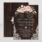 ボーホー ピンク ブラッシュ フラワーレース コーナー バーン 私も BBQ 招待状 (正面/裏面)