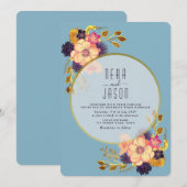 ボーホー ピンク ブルー 花柄 ゴールド 結婚式招待状 招待状 (正面/裏面)