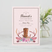 ボーホー ピンク ラスティックカウガール ブート バースデー 招待状 (スタンド正面)