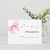 ボーホー ピンク リボン おむつラッフル 赤ちゃんシャワーのためのカード 招待状 (スタンド正面)