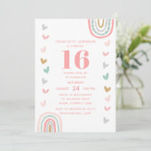 ボーホー ピンク レインボー モダン 16歳の誕生日パーティー 招待状 (スタンド正面)