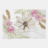 ボーホー ピンク 緑 ブラウン 白 花柄 おしゃれ キッチンタオル (横)